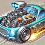 Car with massive engine to represent synergy in the German language