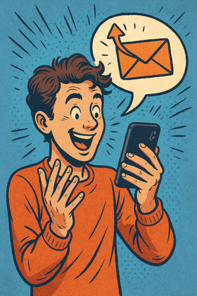 Man happy about recieving an email
